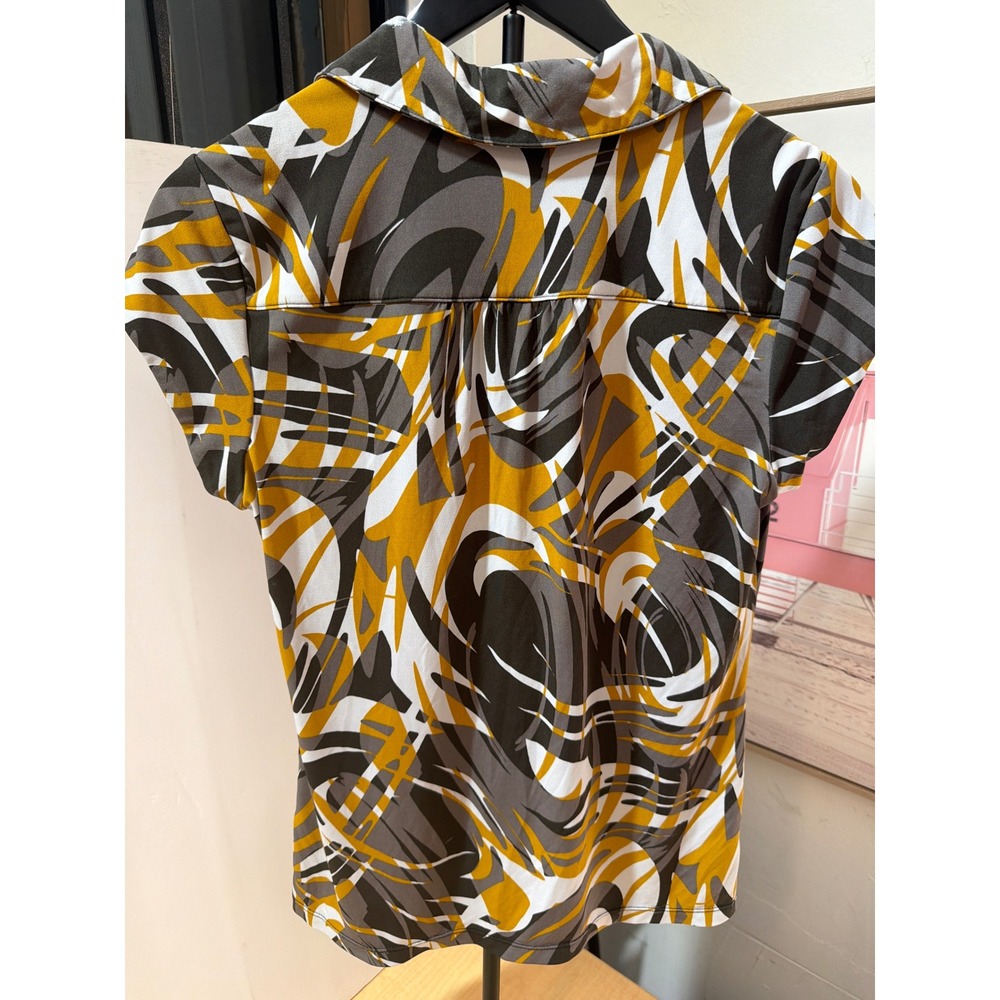 Alfani Womens Petite Abstract Geometric Print Short Sleeve Button Front Blouse M - Picture 4 of 4